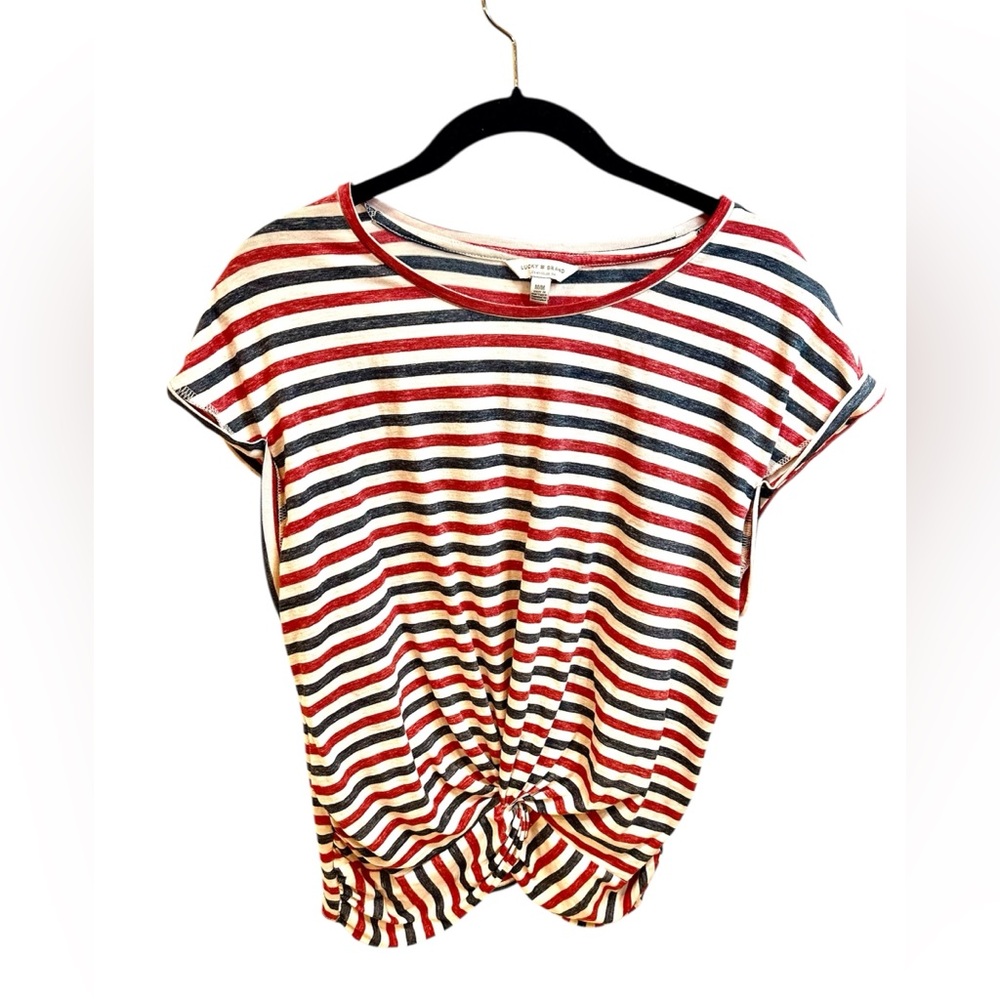 Lucky Brand Red, Navy & White Striped Knot-Front Tee